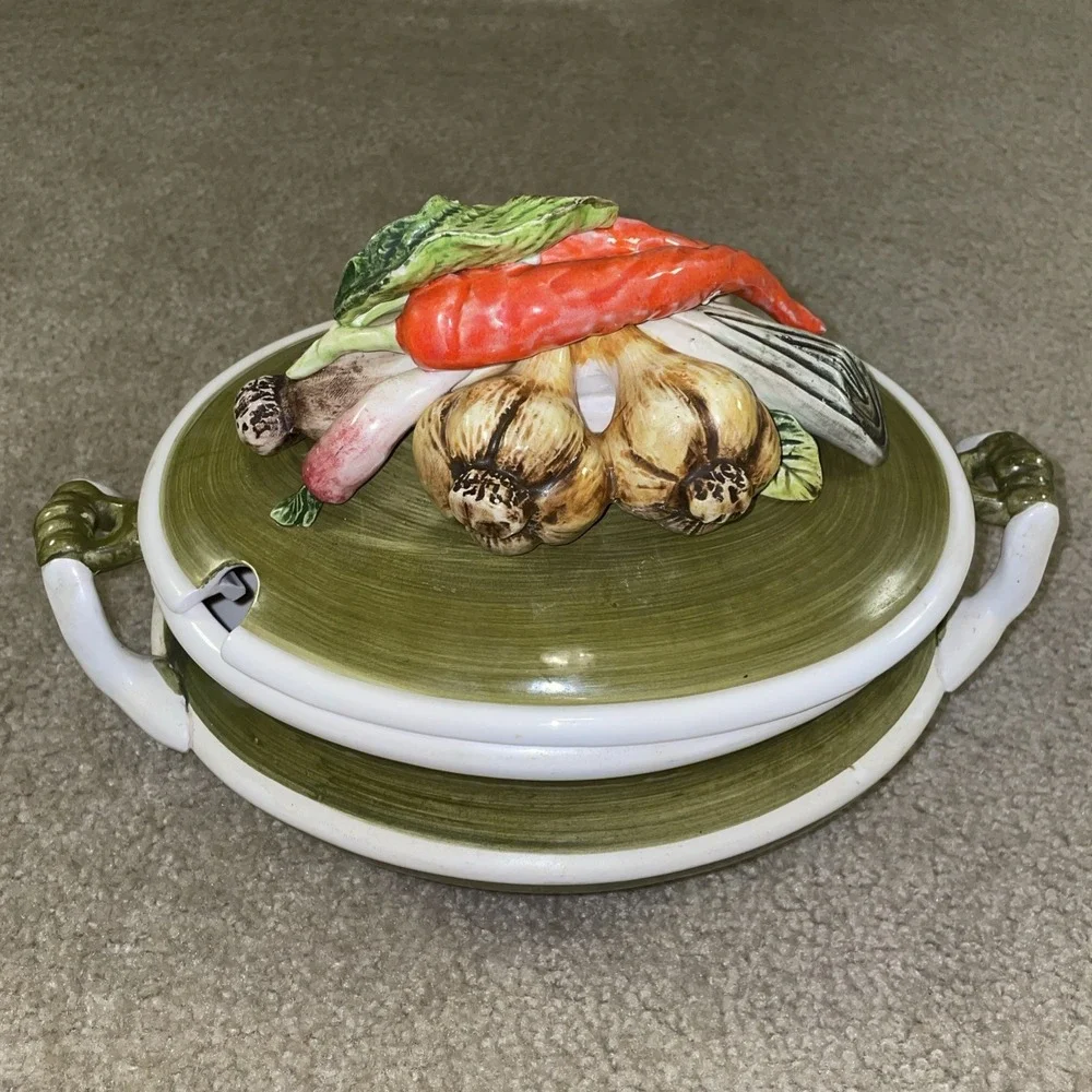 Garden Harvest Hand Painted Ceramic Soup Tureen Lid Underplate Japan 55/1414